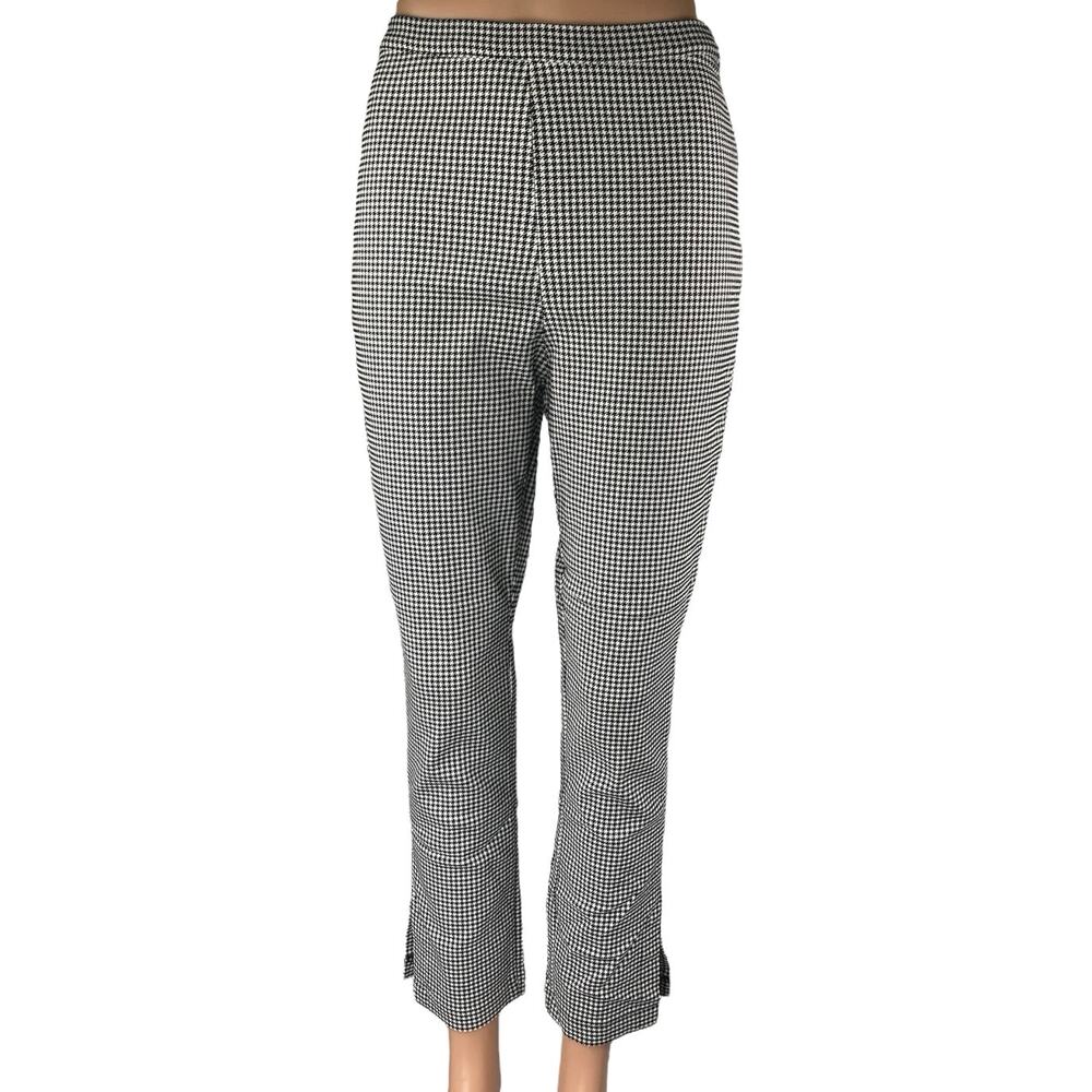 Urban Outfitters Black Houndstooth High Rise Flare Slit Trousers Pants Size 10